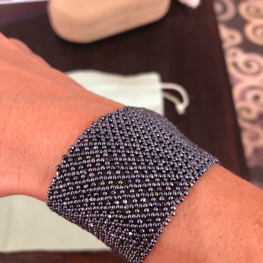Beaded charcoal color woven bracelet